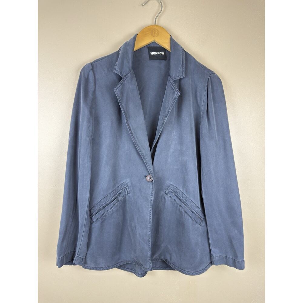 Monrow Women’s Oversized Blazer Size XS Blue-Grey 100% Tencel Twill, Casual-Chic